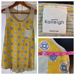 Kaleigh Tank Top Women's Medium Mustard Yellow Flowy Mixed Boho‎ USA Medallions